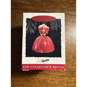 1993 Hallmark Keepsake Ornament Holiday Barbie First in Series Red Gown Vintage